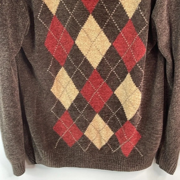 VINTAGE 90’s Mens Hunt Club Chenille Argyle V-Neck Sweater Brown Mix Preppy M - Picture 4 of 10